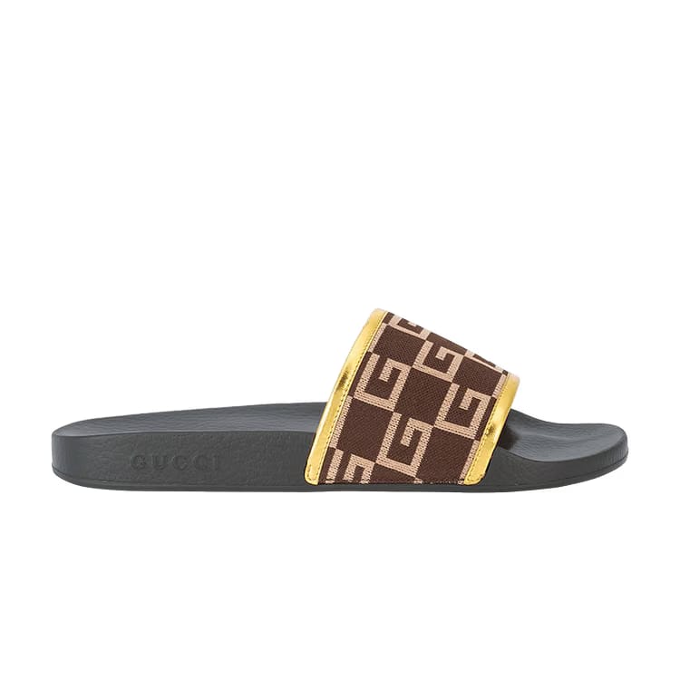 Gucci Pursuit 72 Knit Slide Brown Gold