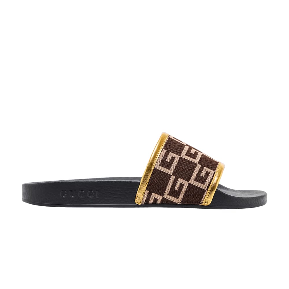Gucci Pursuit 72 Knit Slide Brown Gold