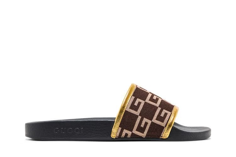 Gucci Pursuit 72 Knit Slide Brown Gold