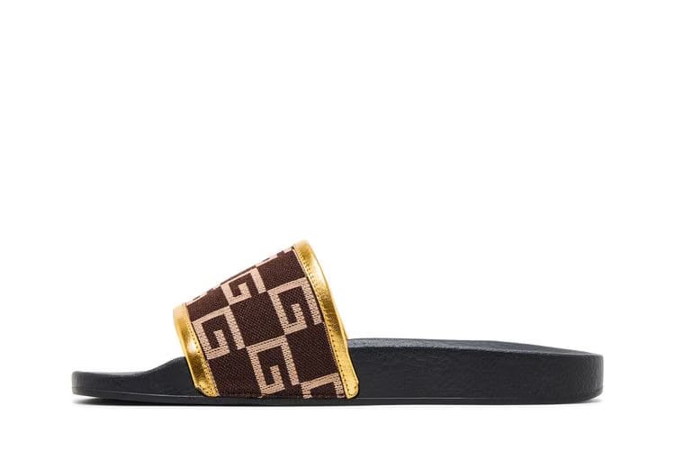 Gucci Pursuit 72 Knit Slide Brown Gold