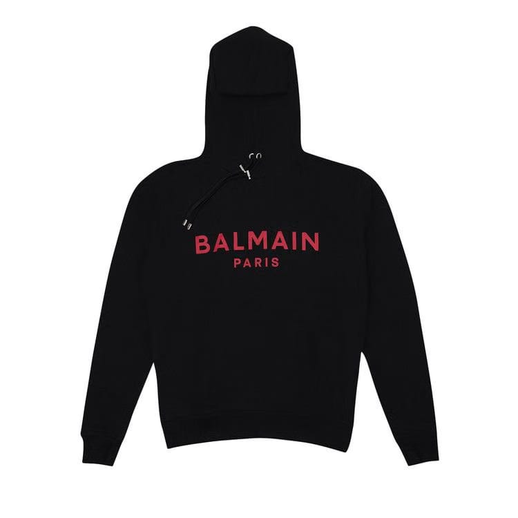 Balmain Logo Printed Drawstring Hoodie Black/Red