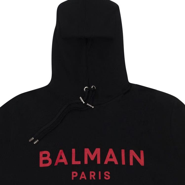 Balmain Logo Printed Drawstring Hoodie Black/Red