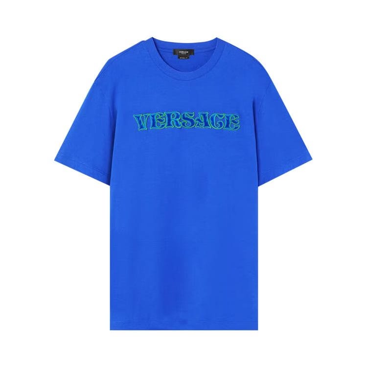Versace Embroidered Rug Stitch Jersey T-Shirt Bright Blue
