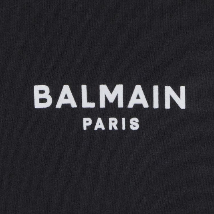 Balmain Flock Detail Cropped Hoodie Noir/Blanc
