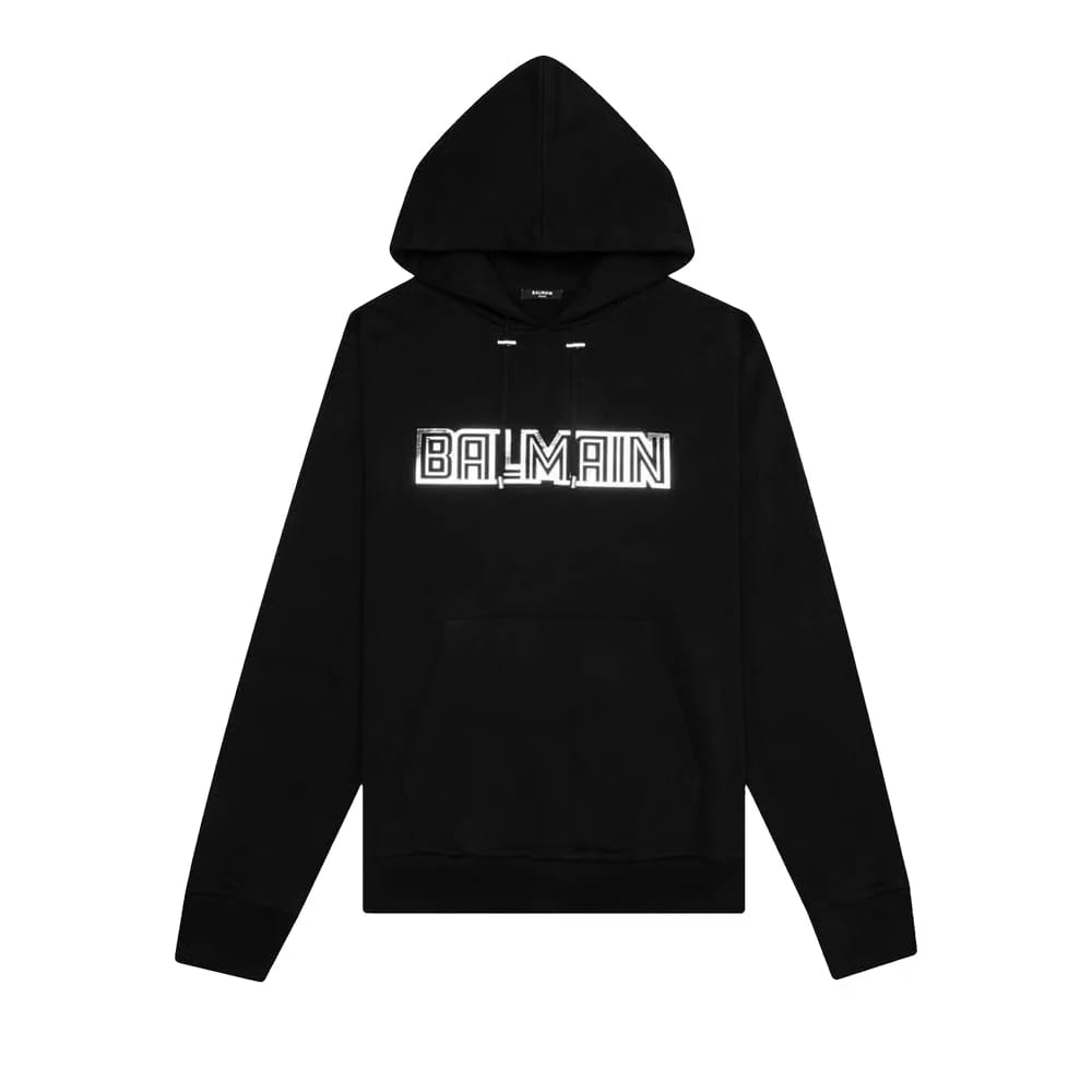 Balmain Silver Embossed Hoodie Noir/Argent