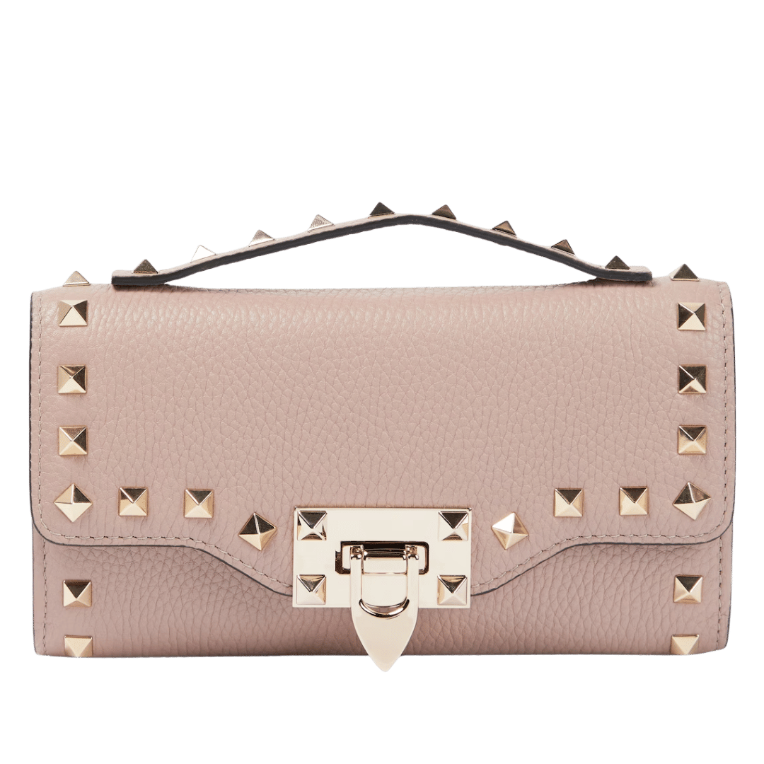Valentino Garavani Rockstud Mini leather wallet on chain pink
