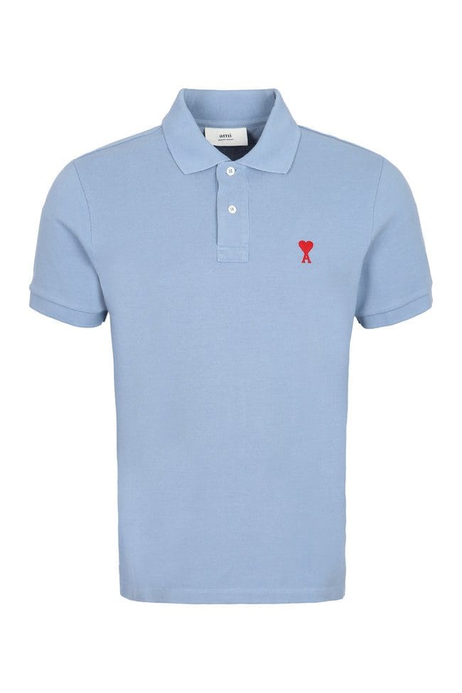 AMI PARIS Stretch cotton piqué polo shirt Blue