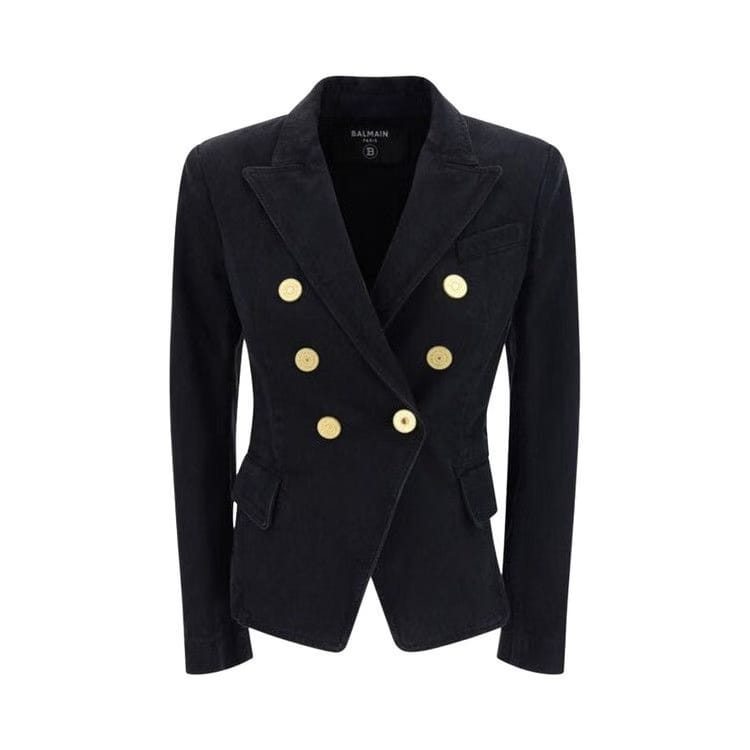Balmain Button Embellished Denim Jacket Black