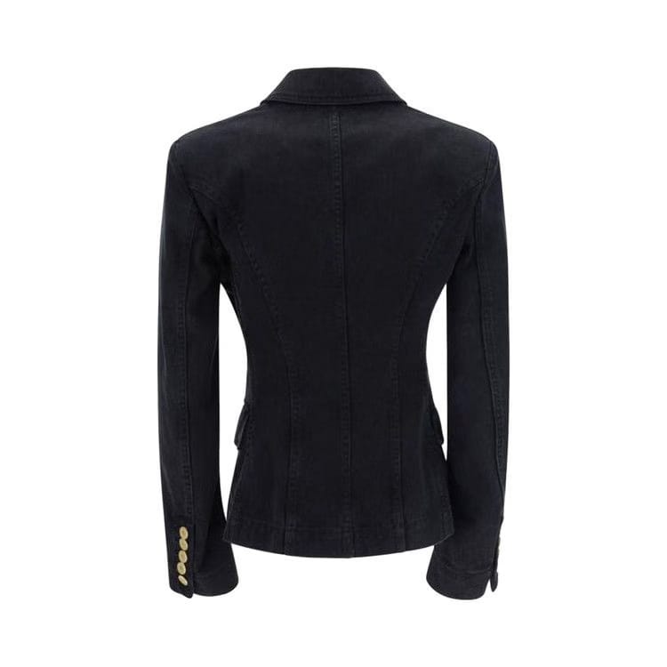 Balmain Button Embellished Denim Jacket Black