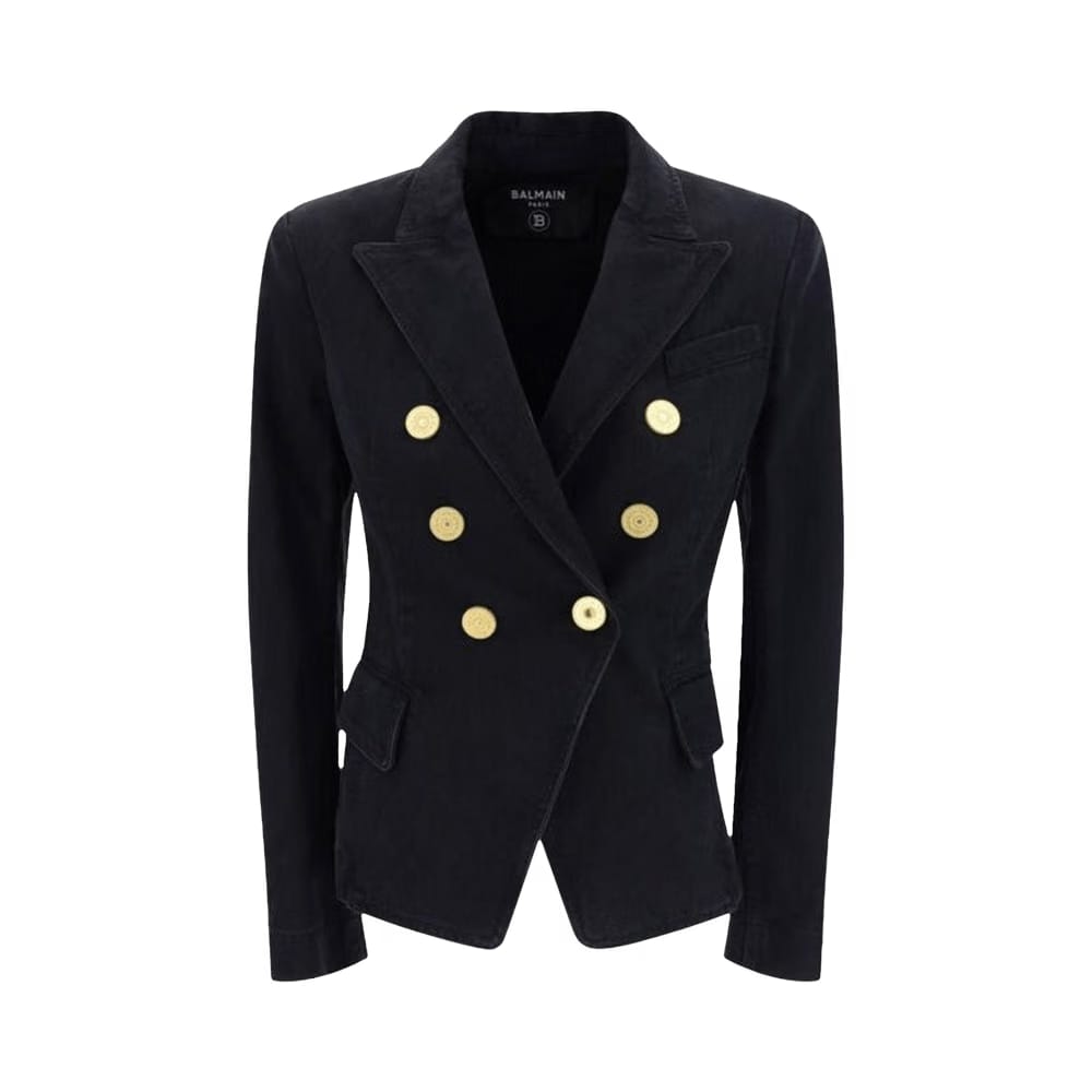 Balmain Button Embellished Denim Jacket Black