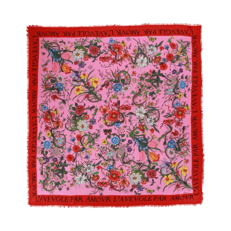 Gucci Flora Snake Print Scarf Pink