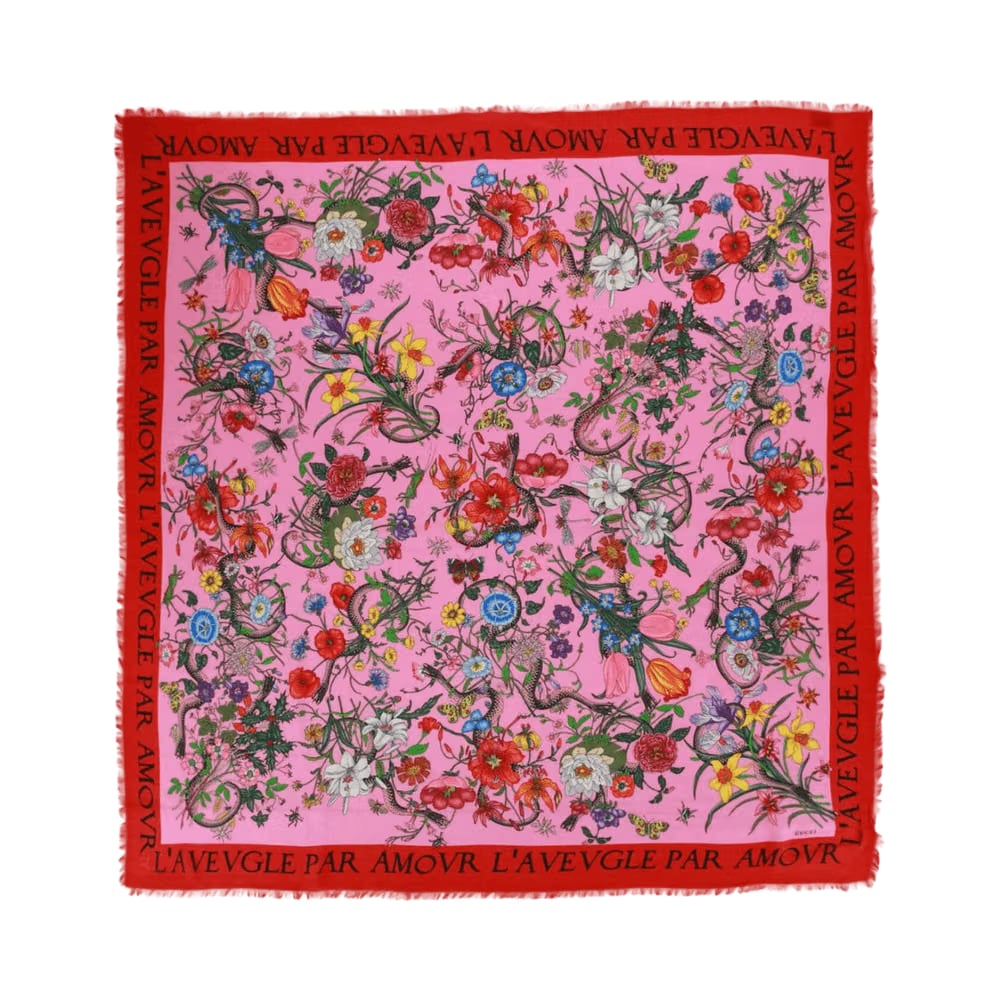 Gucci Flora Snake Print Scarf Pink