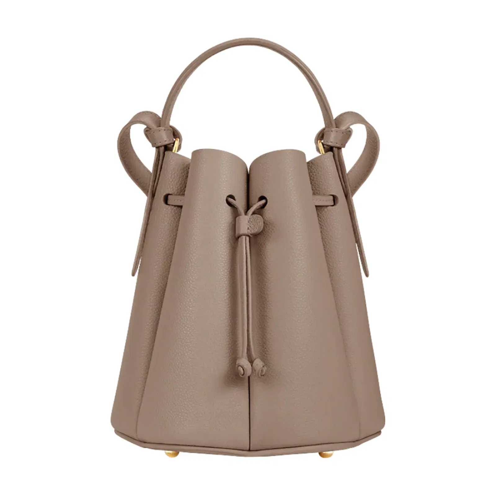 Polène Numéro Huit Mini bucket bag in textured taupe calf leather