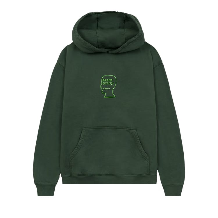 Brain Dead Heavyweight Embroidered Logo Head Hoodie Green