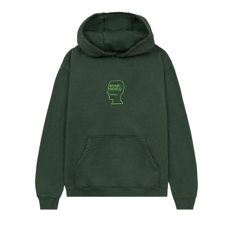 Brain Dead Heavyweight Embroidered Logo Head Hoodie Green