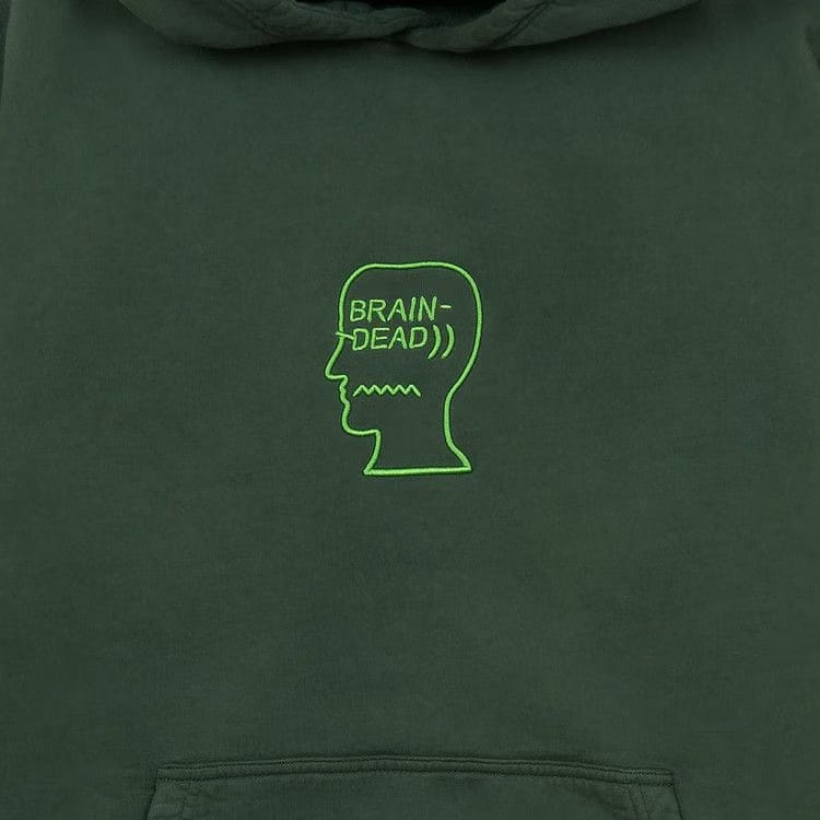 Brain Dead Heavyweight Embroidered Logo Head Hoodie Green