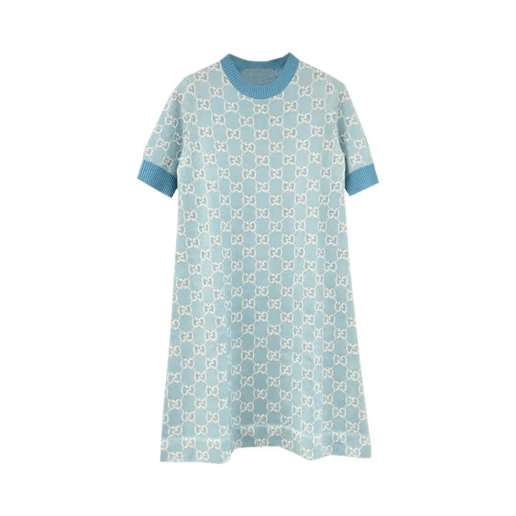 Gucci Shorts-Sleeve Logo Dress Light Blue/Ivory
