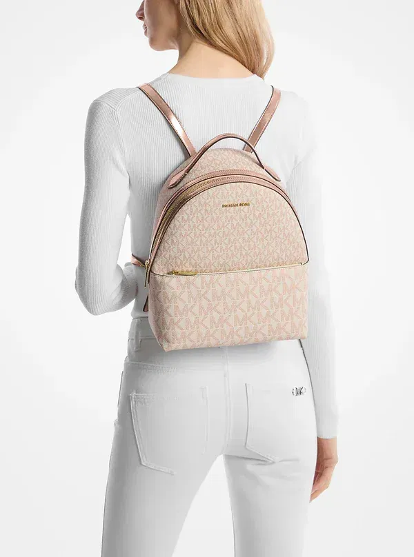 Michael Kors Sheila Medium Two-Tone Signature Logo Backpack Rose Gold