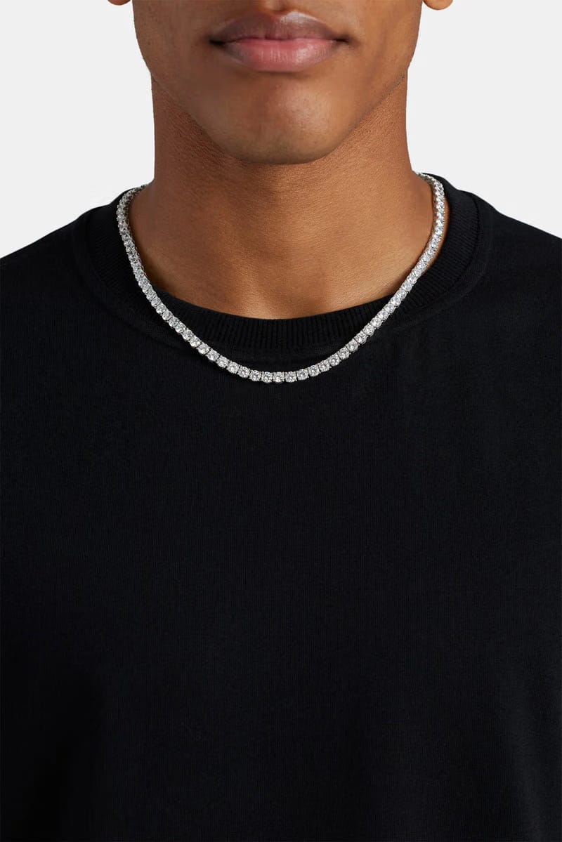 Round Cut Tennis Chain in White Gold - 5mm