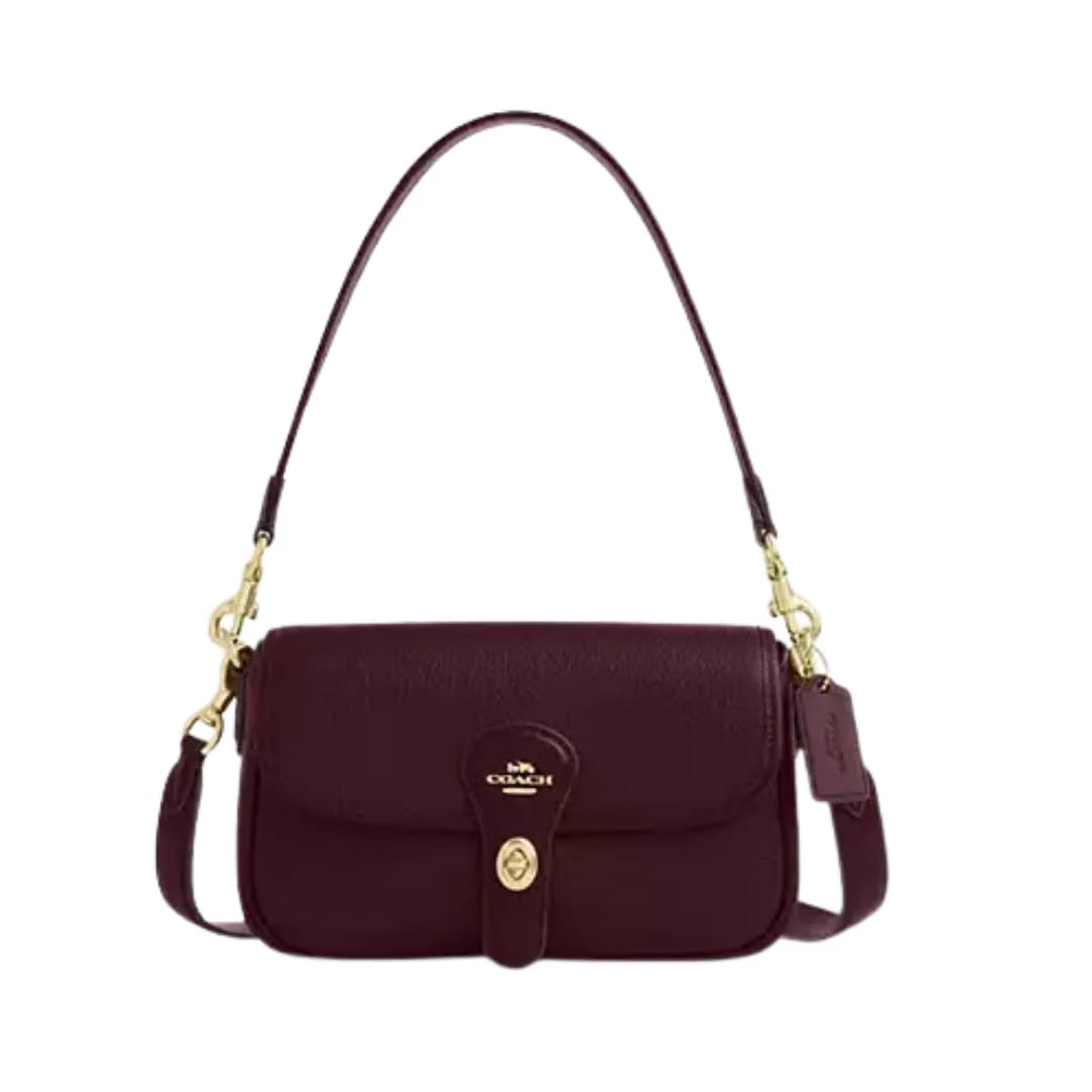 Hadley Shoulder Bag pebbled leather/Gold/Dark Wine