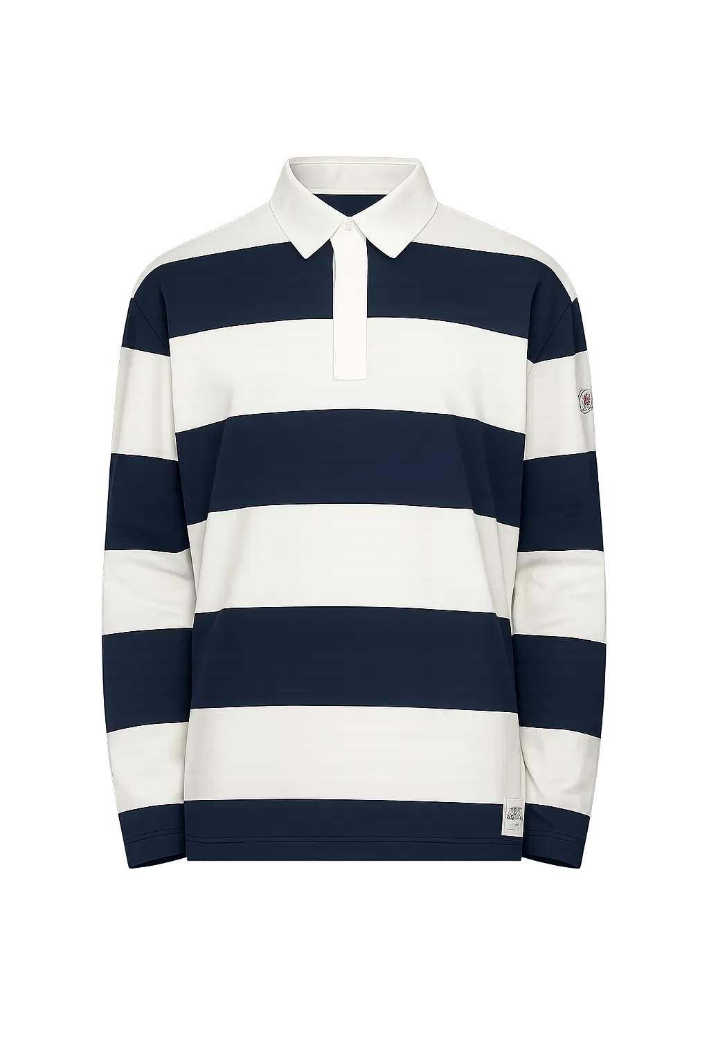 Moncler White & Navy Striped Polo