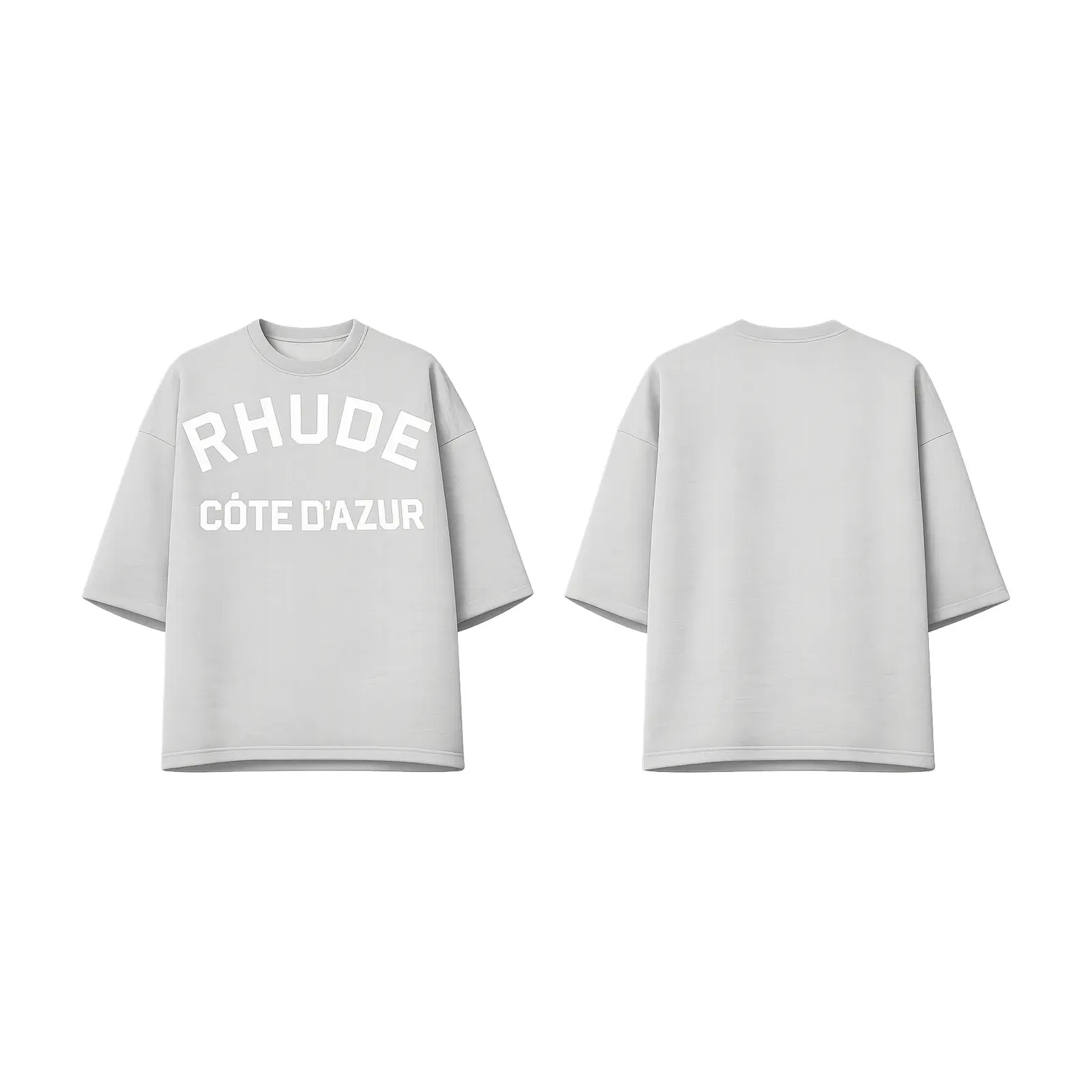 Rhude Gray 'Côte D'Azur' Mid-Sleeve Boxy T-Shirt
