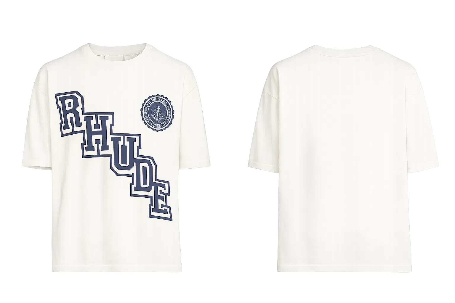 Collegiate Crest Logo Cotton T-Shirt Vintage White