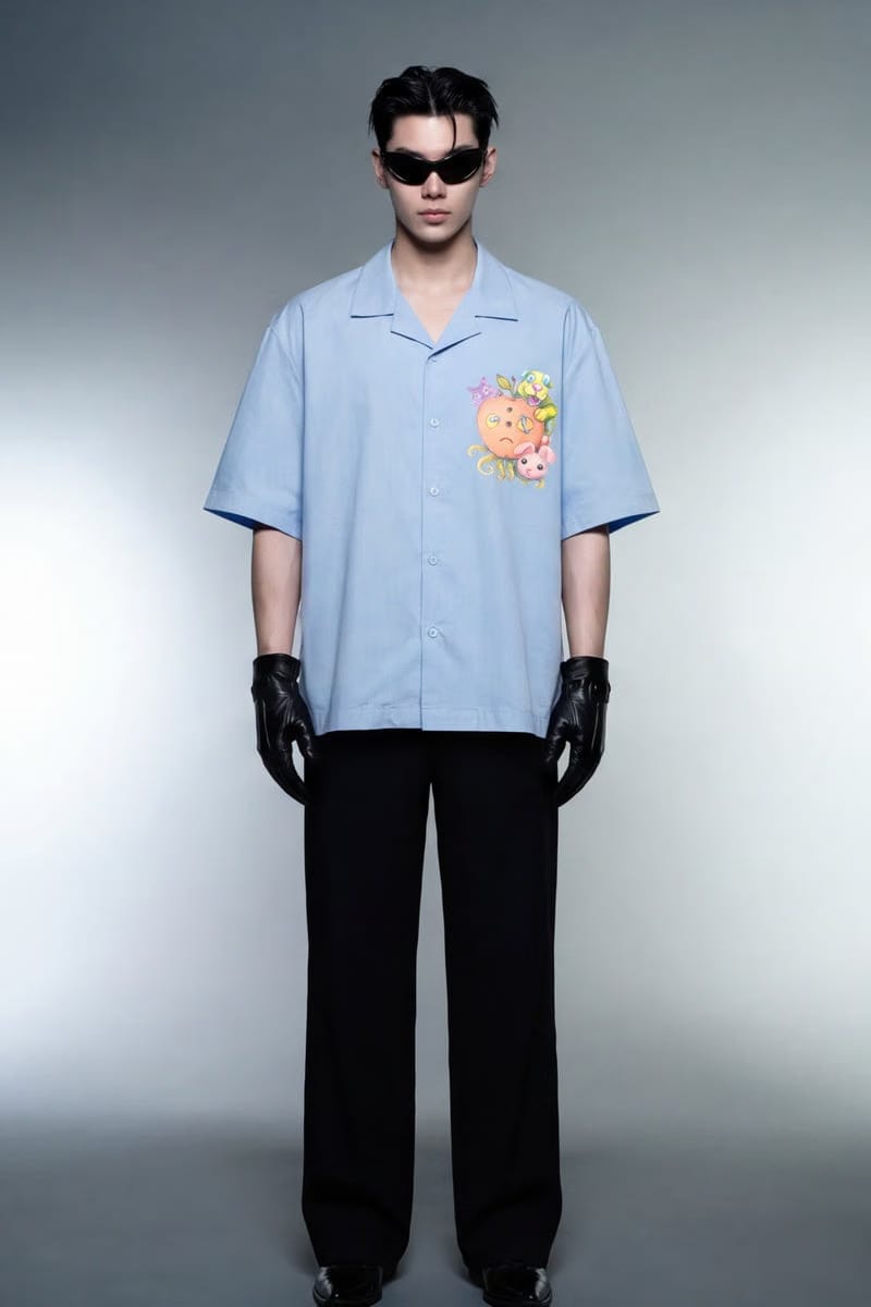 Off Supply Candy Meltdown Ice Blue Bowling Shirt