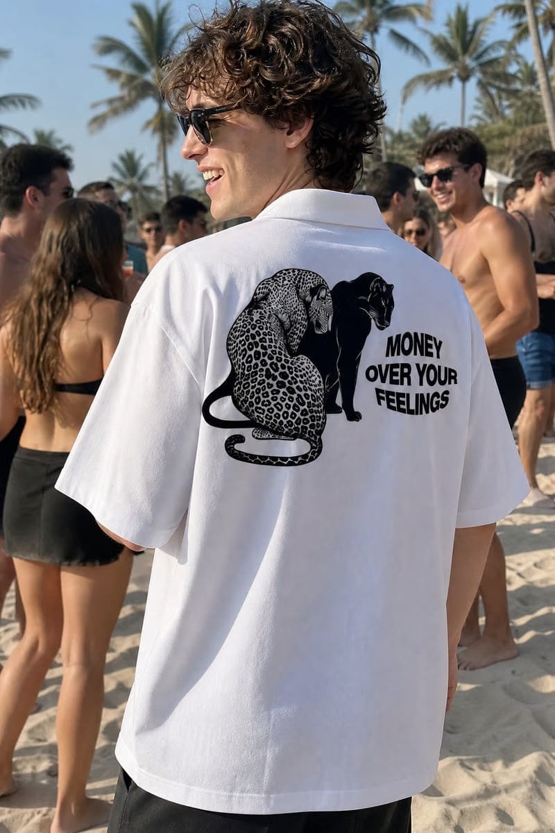 Off Supply Money Over Feelings Bowling Shirt - White