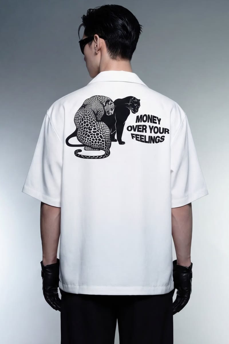 Off Supply Money Over Feelings Bowling Shirt - White