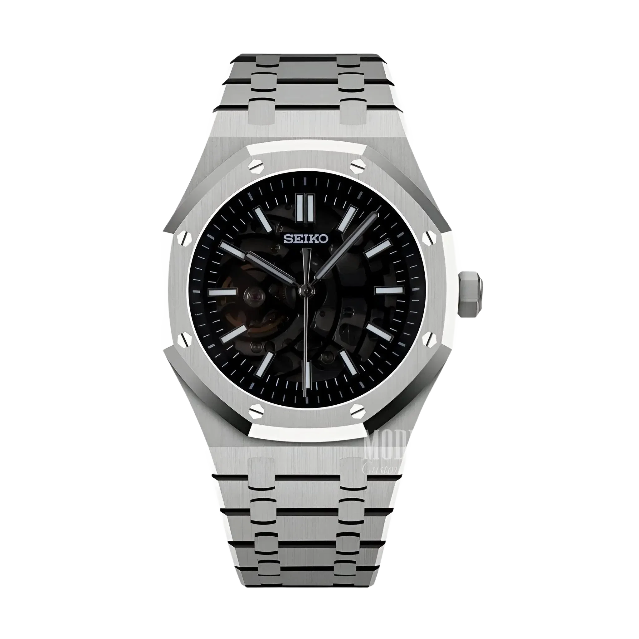 Mod (original Seiko Movement) Oak   Skeleton   Black   Silver