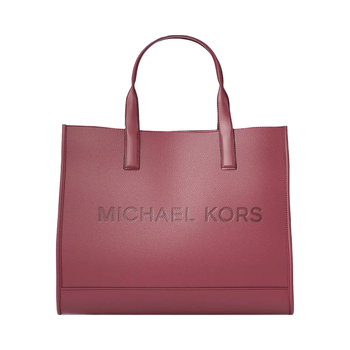 Michael Kors Cooper Logo Embossed Pebbled Leather Tote Bag Cherry