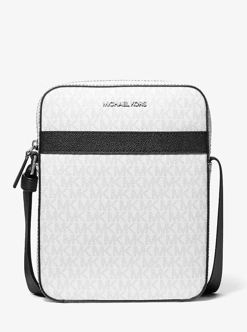 Michael Kors Cooper Signature Logo Flight Bag Bright Wht