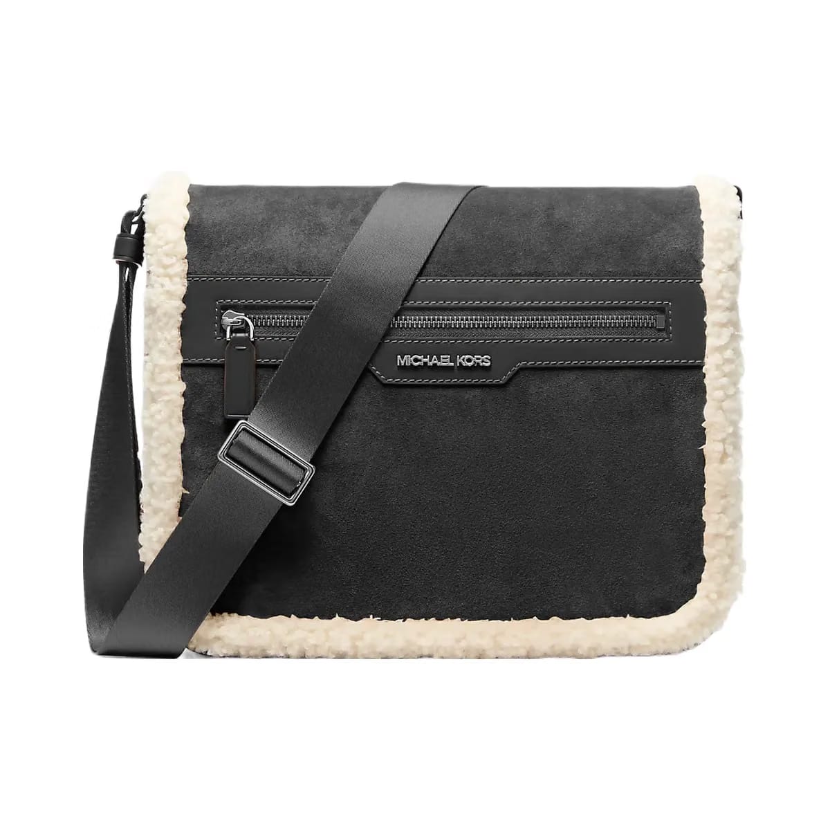 Michael Kors Cooper Suede and Sherpa Messenger Bag Black