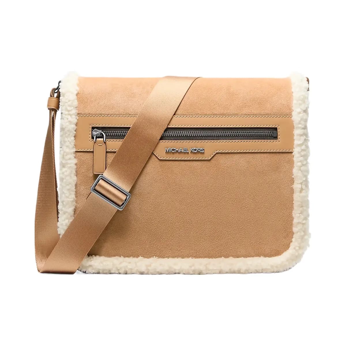 Michael Kors Cooper Suede and Sherpa Messenger Bag Peanut