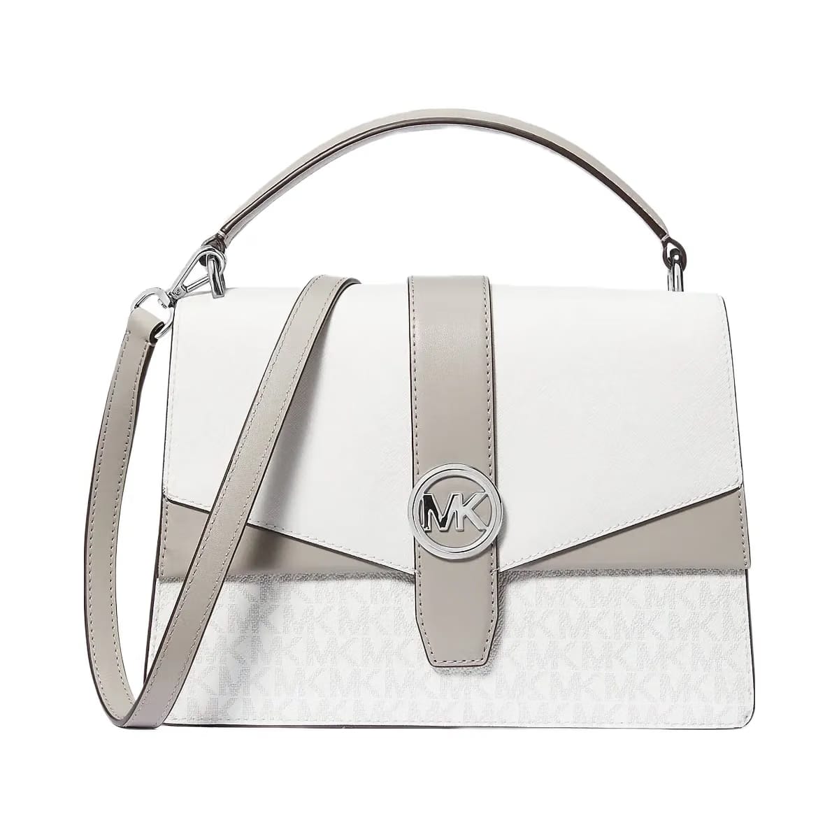Michael Kors Greenwich Medium Color-Block and Signature Logo Satchel Optic White