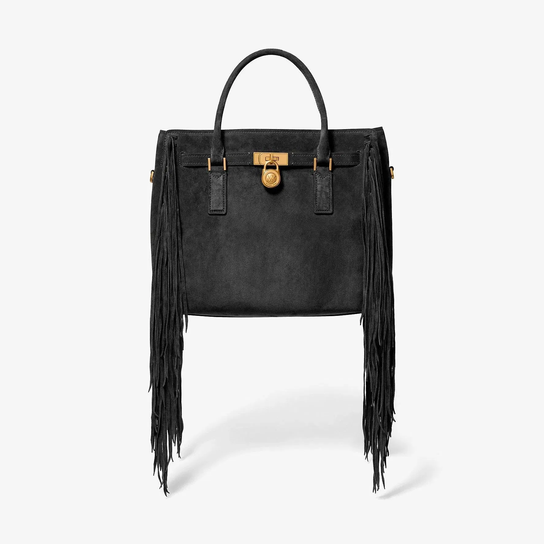Michael Kors Hamilton Moderne Large Fringed Suede Satchel Black