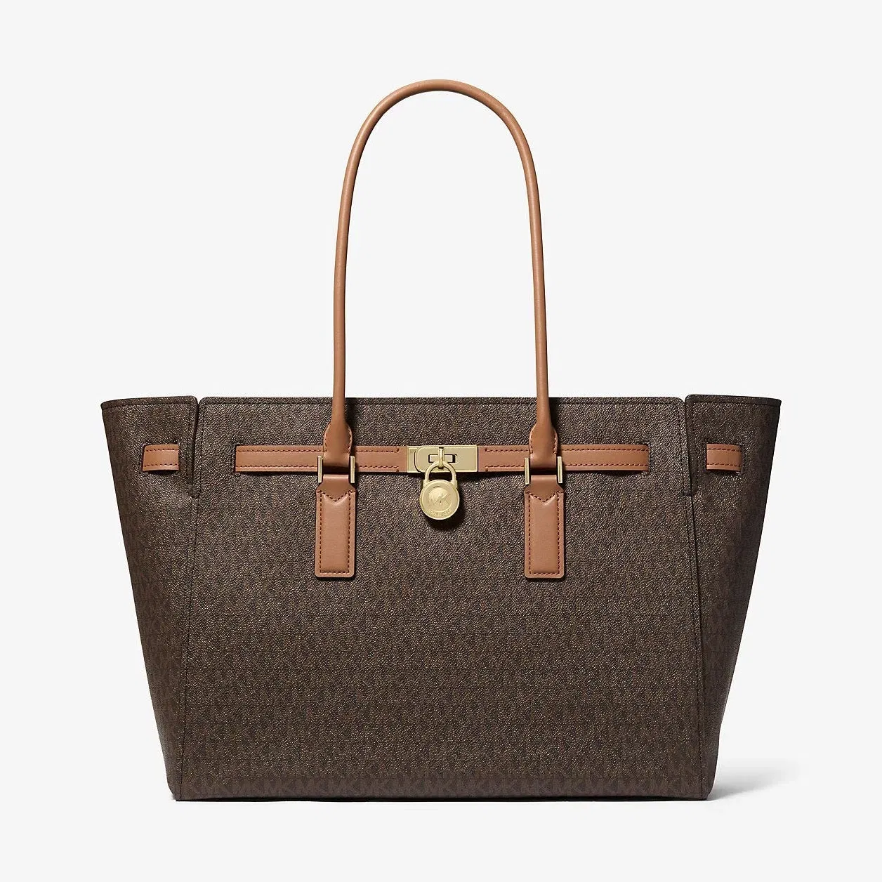Michael Kors Hamilton Moderne Large Signature Logo Tote Bag Brn-Acorn