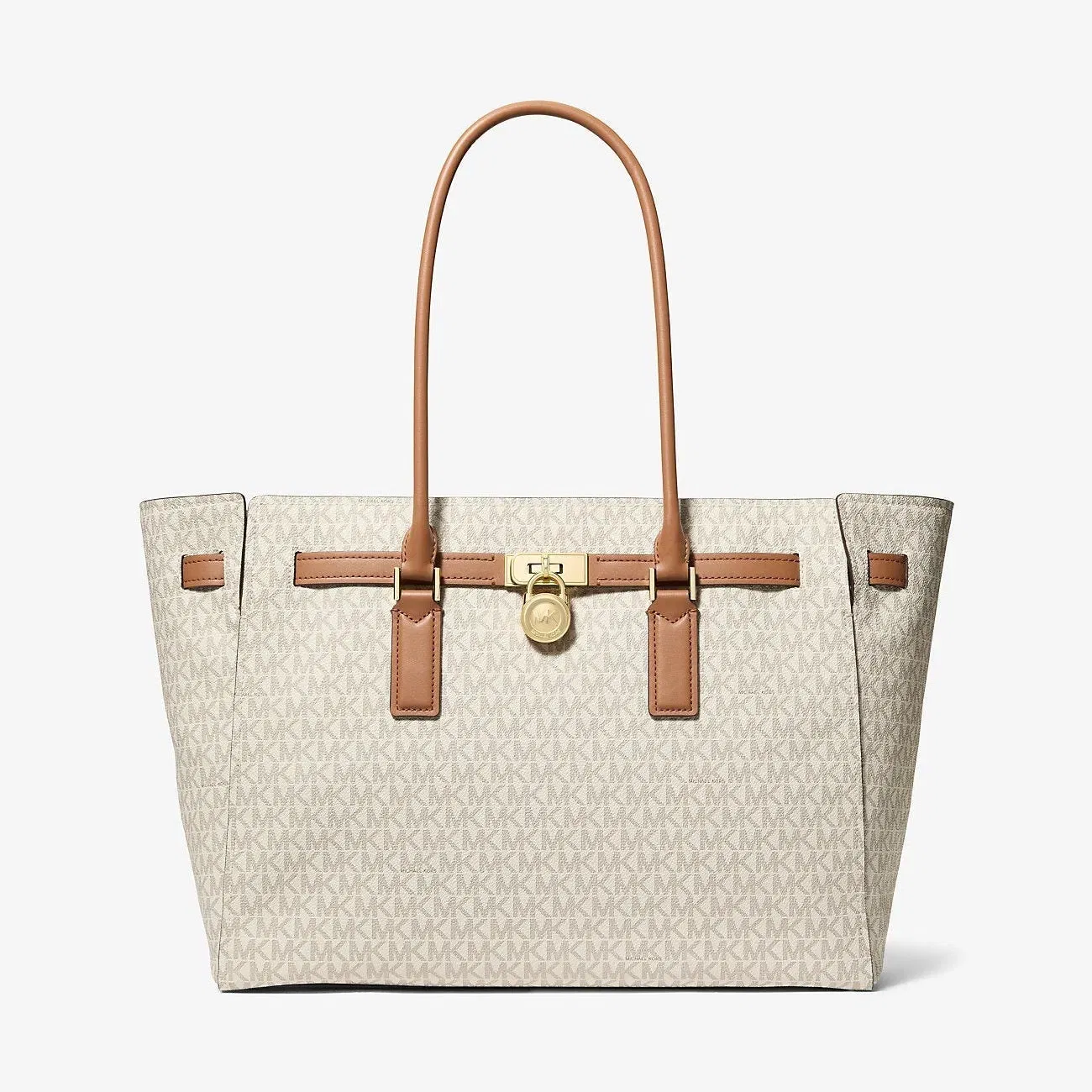 Michael Kors Hamilton Moderne Large Signature Logo Tote Bag Vanilla-Acorn