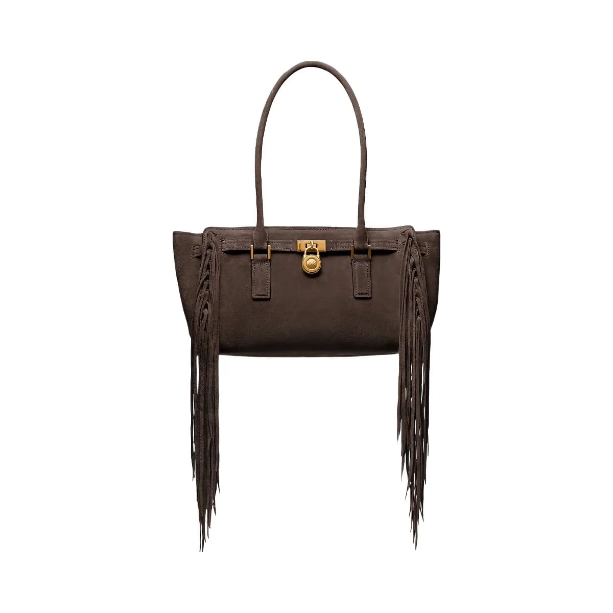 Michael Kors Hamilton Moderne Small Fringed Suede Satchel Chocolate