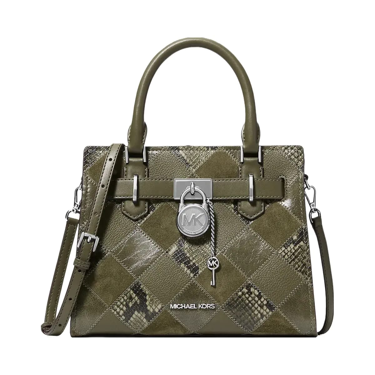 Michael Kors Hamilton Small Patchwork Satchel Olive