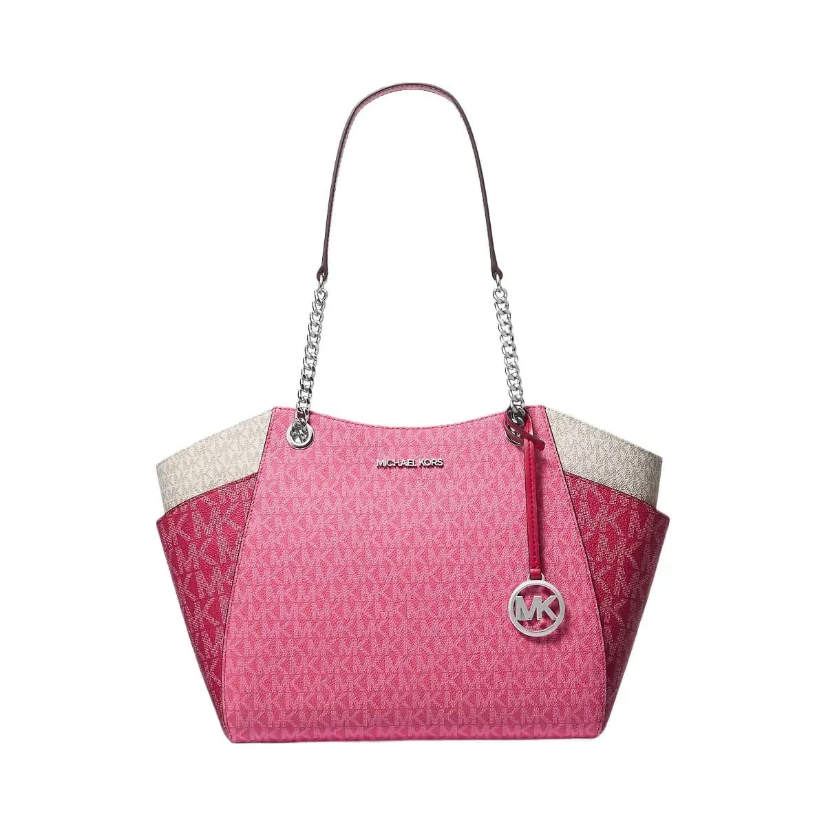 Michael Kors Jet Set Large Color-Block Signature Logo Shoulder Bag Dark Raspberry Multi