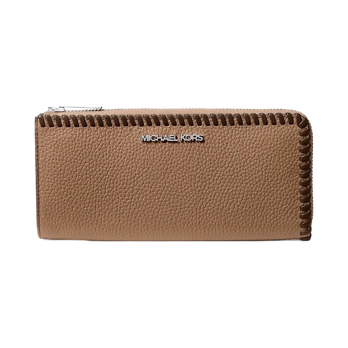 Michael Kors Jet Set Large Pebbled Leather Quarter-Zip Wallet Driftwood Multi