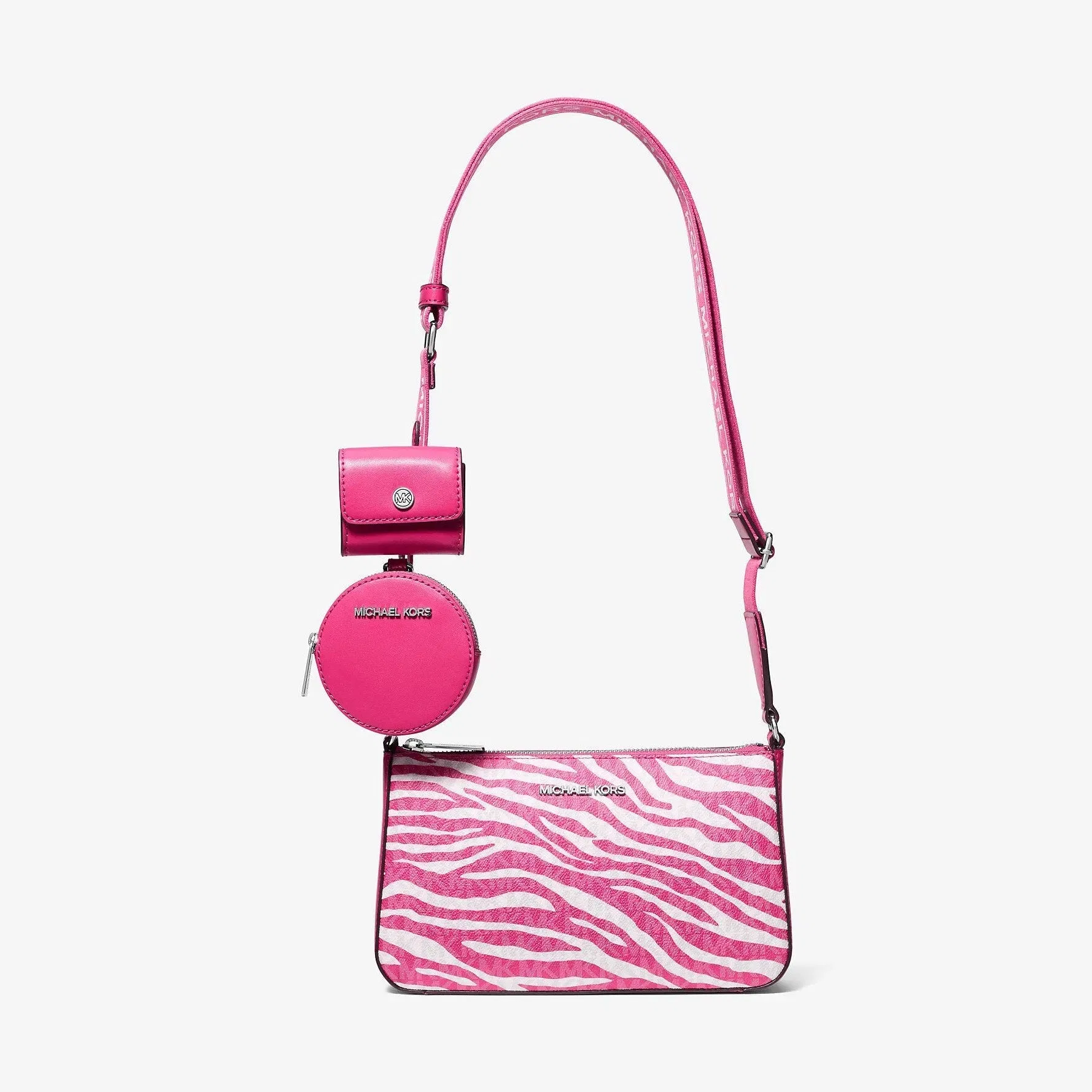 Michael Kors Jet Set Leather Medium Animal Print Logo Crossbody Bag with Case for Apple Airpods Pro® Dragonfruit