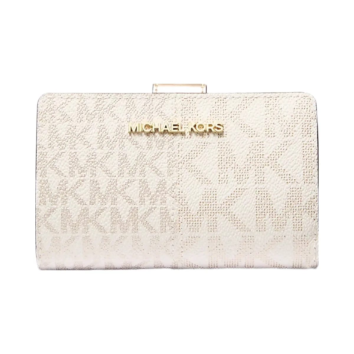 Michael Kors Jet Set Medium Metallic Logo Wallet Pale Gold