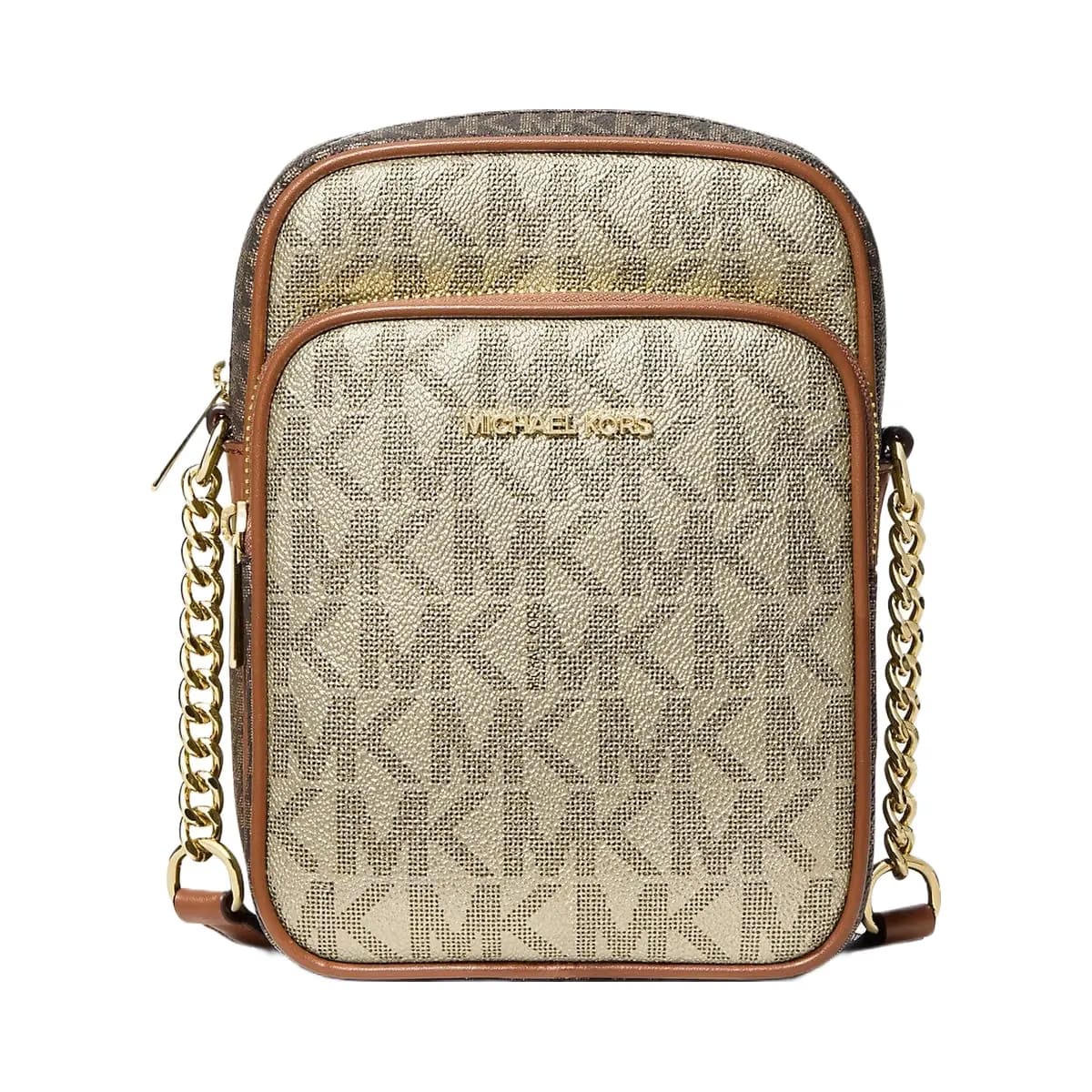 Michael Kors Jet Set Medium Metallic Signature Logo Crossbody Bag Pl Gld Multi