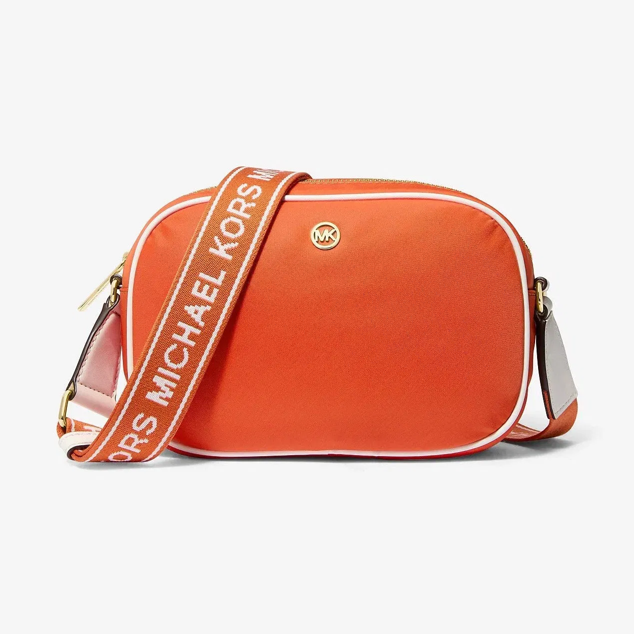 Michael Kors Jet Set Medium Nylon Camera Crossbody Bag Red Clay