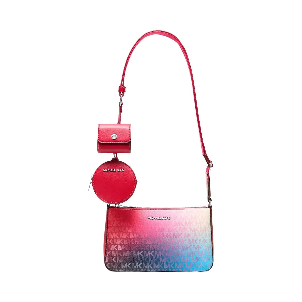 Michael Kors Jet Set Small Ombre Signature Logo Crossbody Bag with Case for Apple Airpods Pro® Dark Raspberry Multi