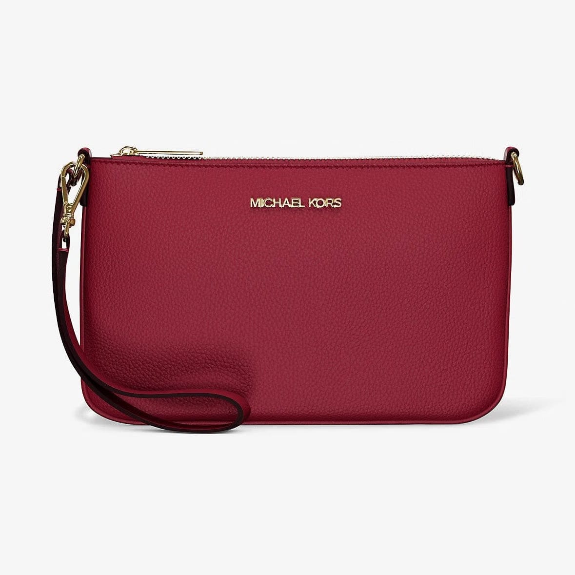 Michael Kors Jet Set Small Pebbled Leather Convertible Wristlet Cherry