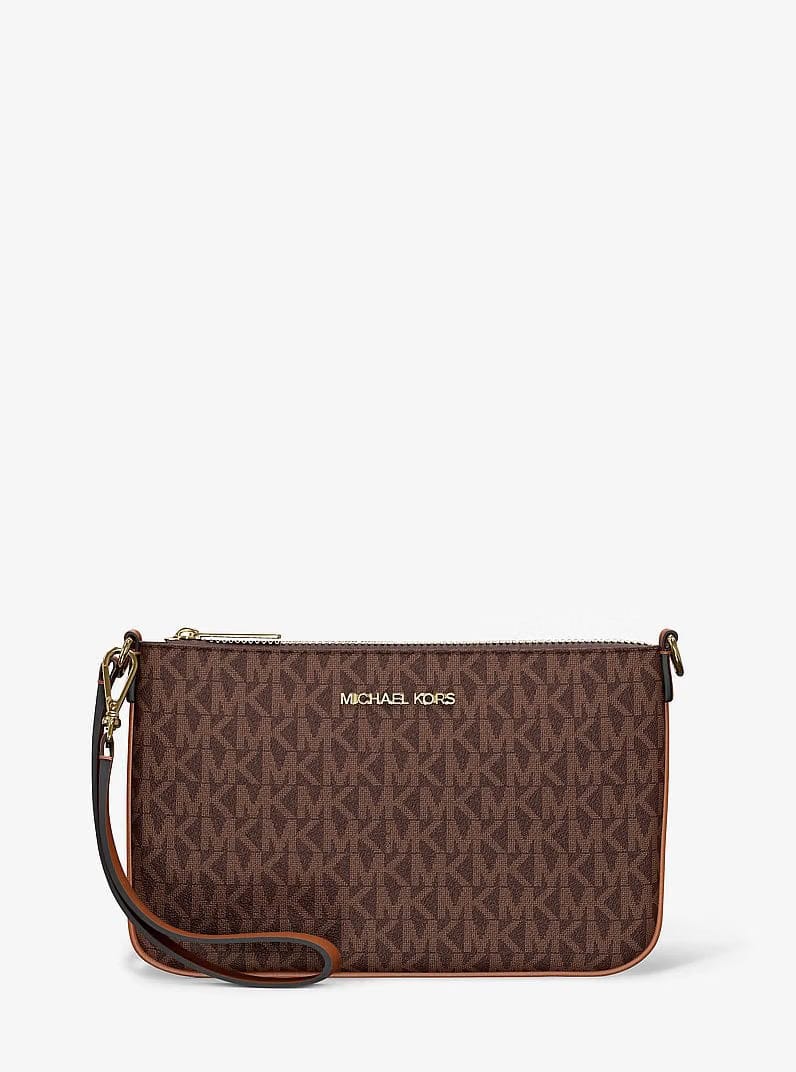 Michael Kors Jet Set Small Signature Logo Convertible Wristlet Brown